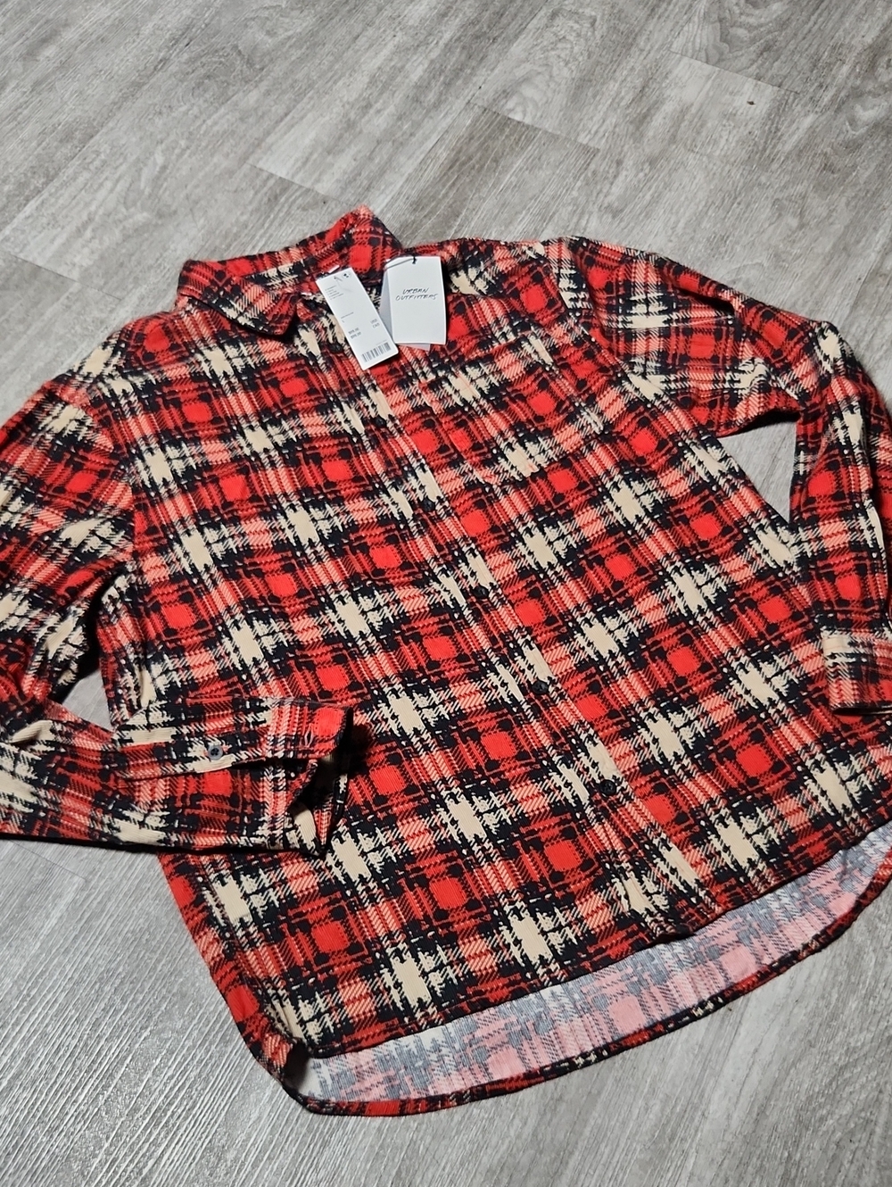 Urban Outfitters Red Black Cream Plaid Button-Down Shirt